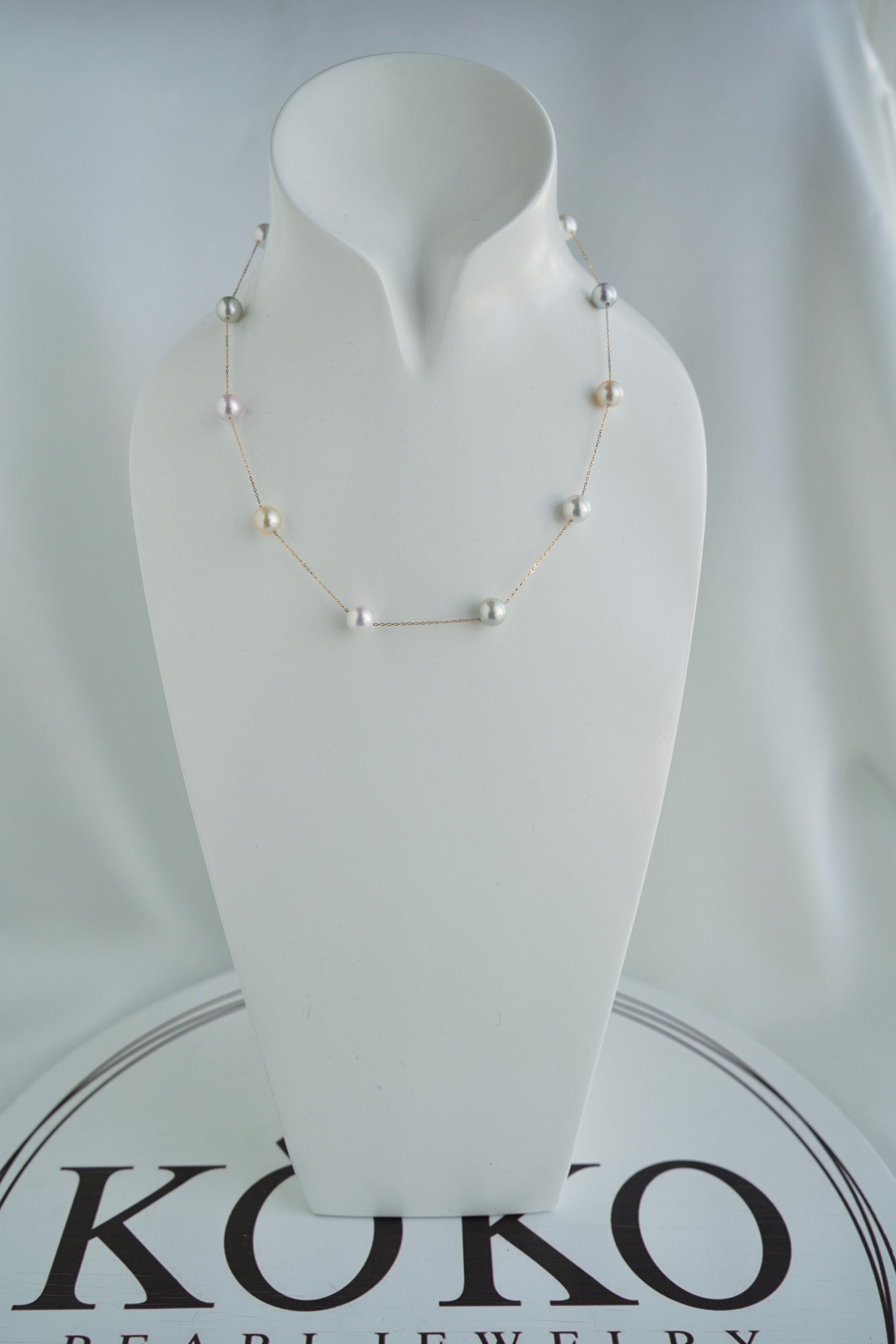 彩虹色7.5mm Akoya珍珠串珠项链 18K金 - KOKOPEARLJEWELRY - 5