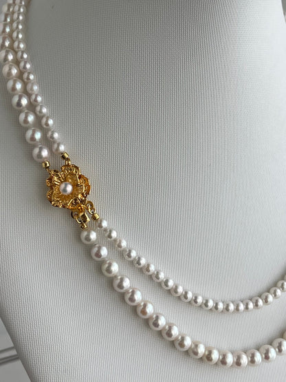 4+5.5mm Akoya Pearl Double Layered Strand Beaded Necklace