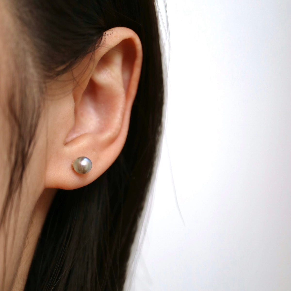 K14GF Baroque Shaped Natural Silver Blue Akoya Pearl Stud Earrings