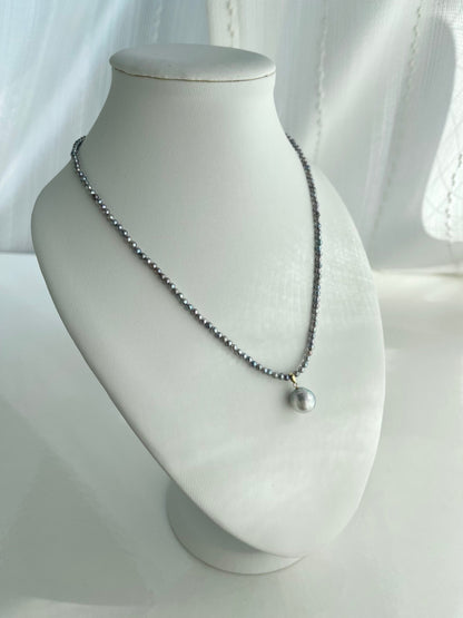 Rare 2 - 3mm Natural Silver Blue Akoya Pearl Strand Necklace with Detachable South Sea Pearl Pendant - KOKOPEARLJEWELRY - 2