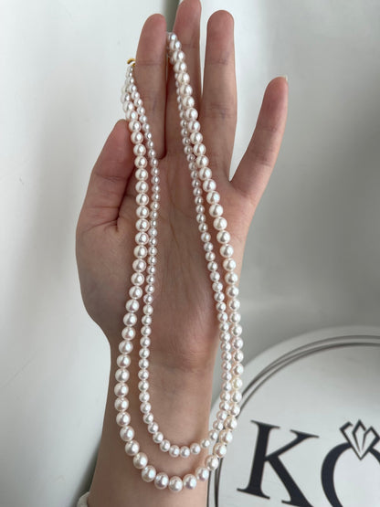 4+5.5mm Akoya Pearl Double Layered Strand Beaded Necklace