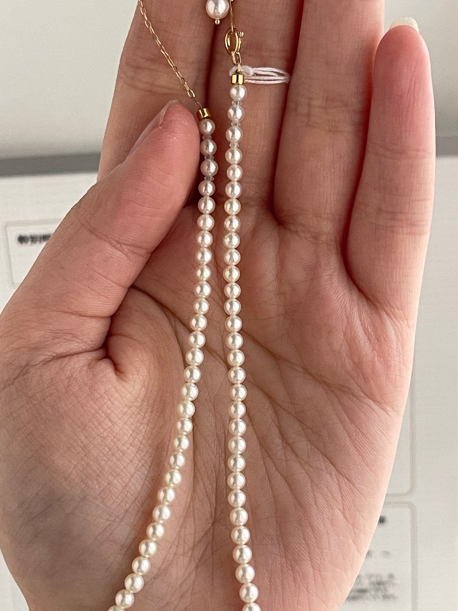 Top Class Rare Size 3mm Akoya Pearl Strand Necklace with Aurora Rose Certificate by PSL - KOKOPEARLJEWELRY - 9