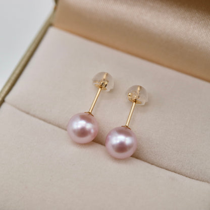 可改為夾式 | Sakura Pink 7mm Akoya 珍珠耳釘 18KYG