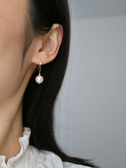 Rare Size 9mm Pinkish White Akoya Pearl Drop Hook Earrings 18K Gold - KOKOPEARLJEWELRY - 3
