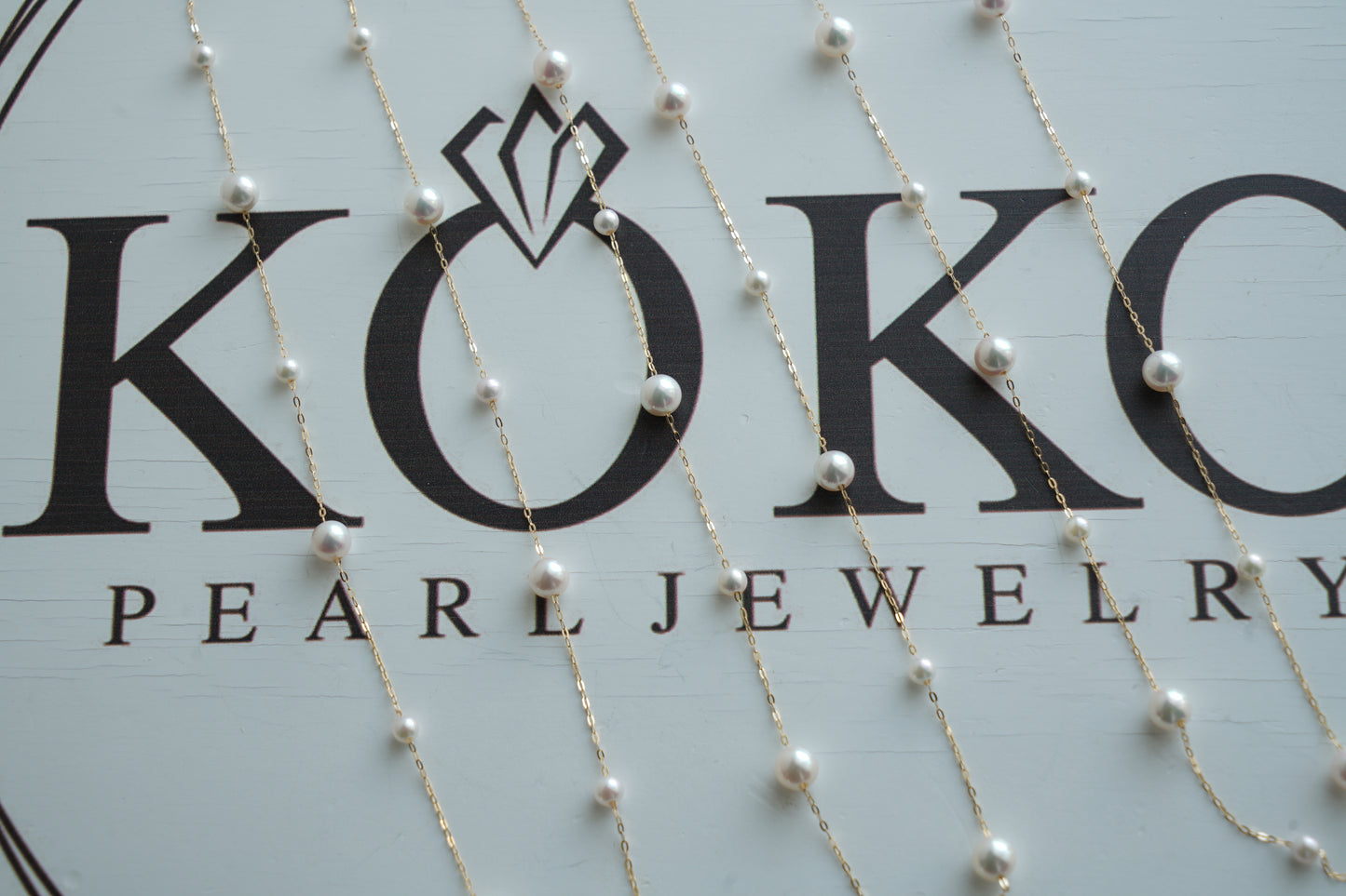 4+6.5mm Two Sizes Akoya Pearl Station Necklace 18K Yellow Gold