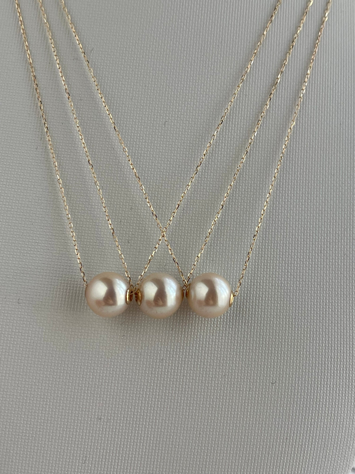Rare Size Cream Golden 9.0mm Akoya Pearl Floating Pendant Necklace 18K Yellow Gold