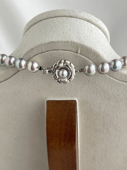 7.5mm Natural Silver Blue Akoya Pearl Strand Necklace
