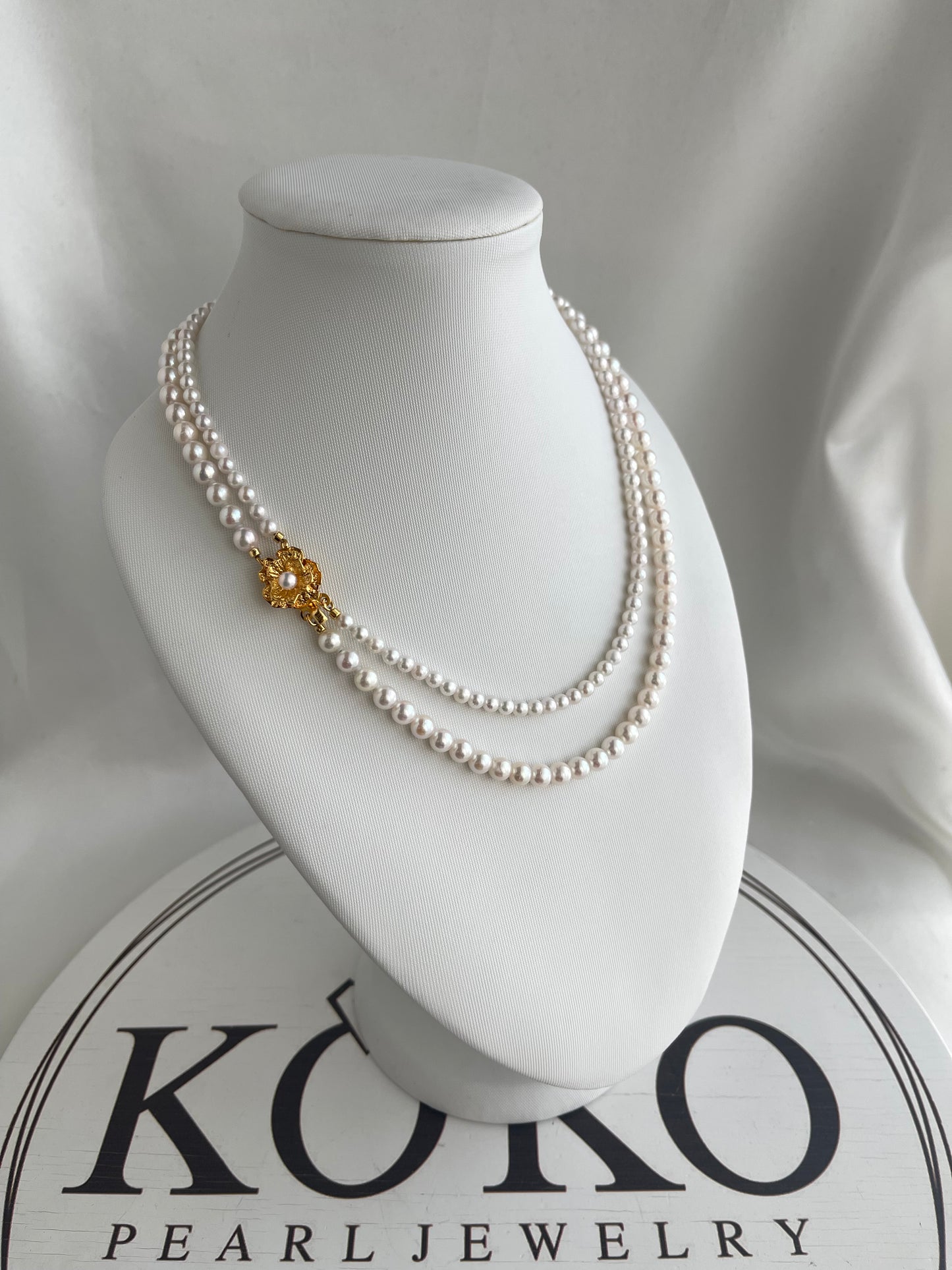 4.0+5.5mm Akoya Pearl Double Layered Strand Beaded Necklace