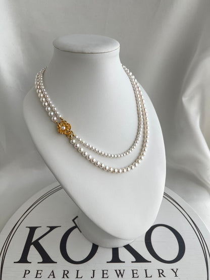 4+5.5mm Akoya Pearl Double Layered Strand Beaded Necklace