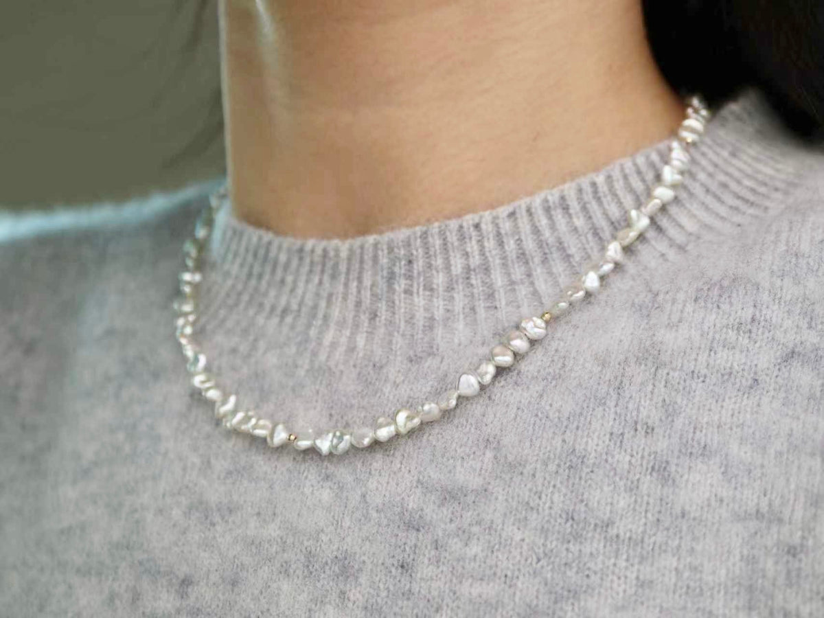 4.0mm Akoya Keshi Pearl Strand Necklace K18YG