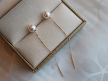 6.5mm Akoya Pearl Drop String Earrings 18K Yellow Gold - KOKOPEARLJEWELRY - 5
