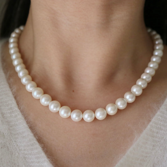 Rare Natural White 8.5mm Akoya Pearl Strand Necklace