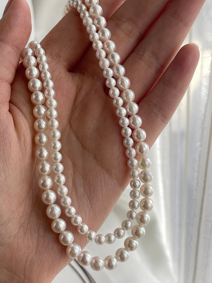 4+5.5mm Akoya Pearl Double Layered Strand Beaded Necklace