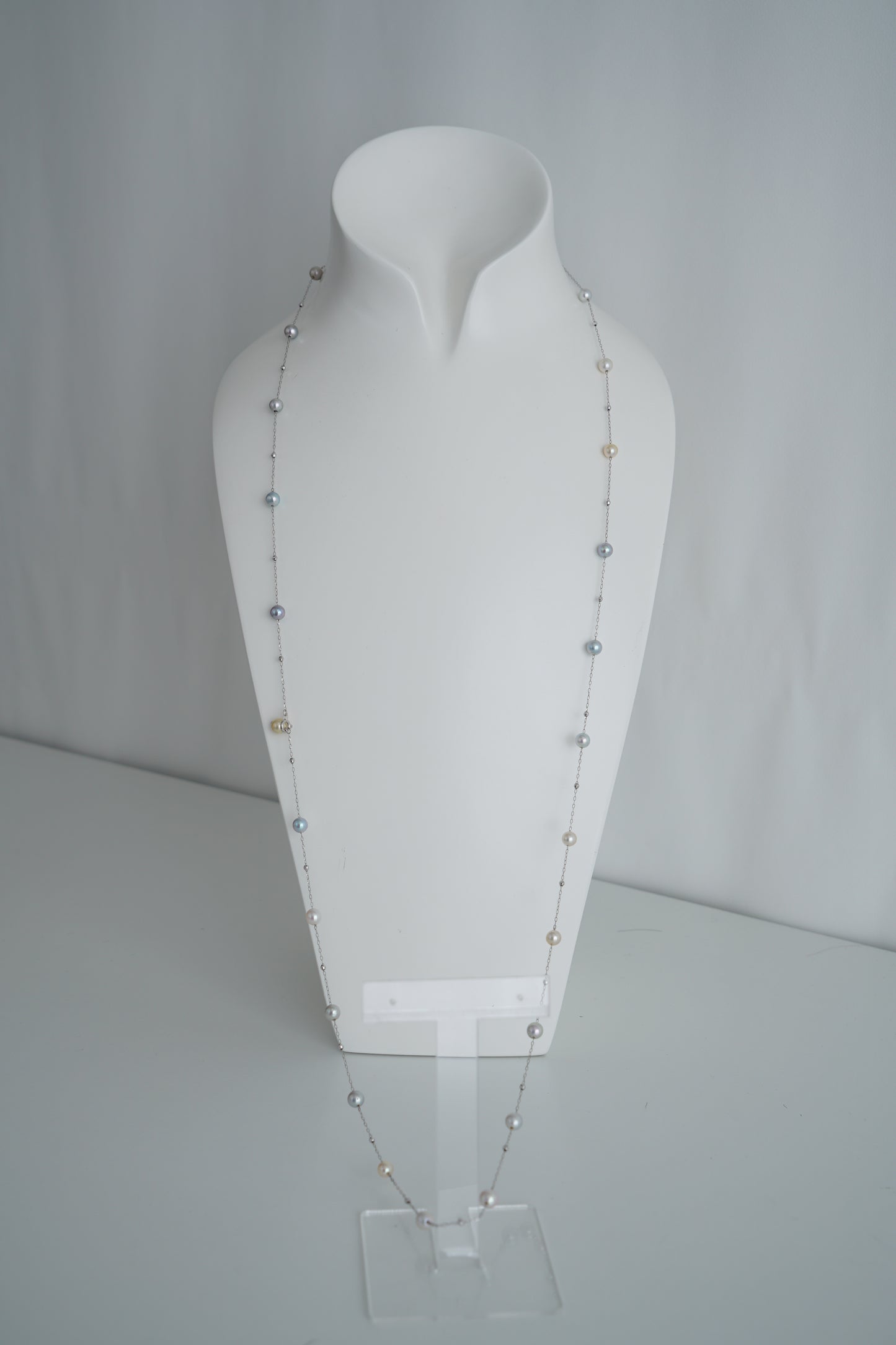 Natural Multiple Color Akoya Pearl Station Necklace K18WG