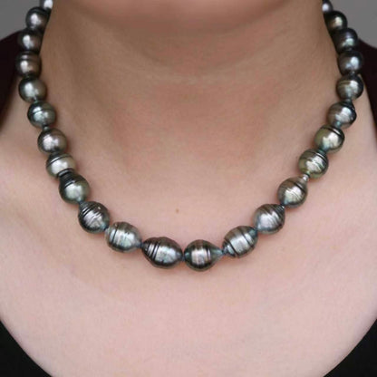 10.0-11.5mm Natural Circle Baroque Tahitian Pearl Beaded Necklace