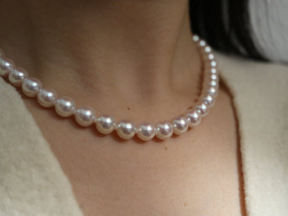 Mirror Like Luster Pinkish White 8mm Akoya Pearl Strand Necklace - KOKOPEARLJEWELRY - 4