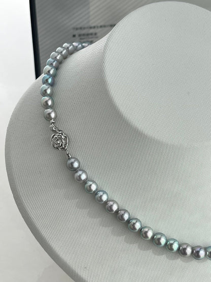 Natural Silver Blue 6.5mm Akoya Pearl Strand Necklace with Certificate by PSL - KOKOPEARLJEWELRY - 10