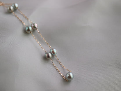 바로크형 천연 실버 블루 아코야 진주 스테이션 팔찌 K10YG