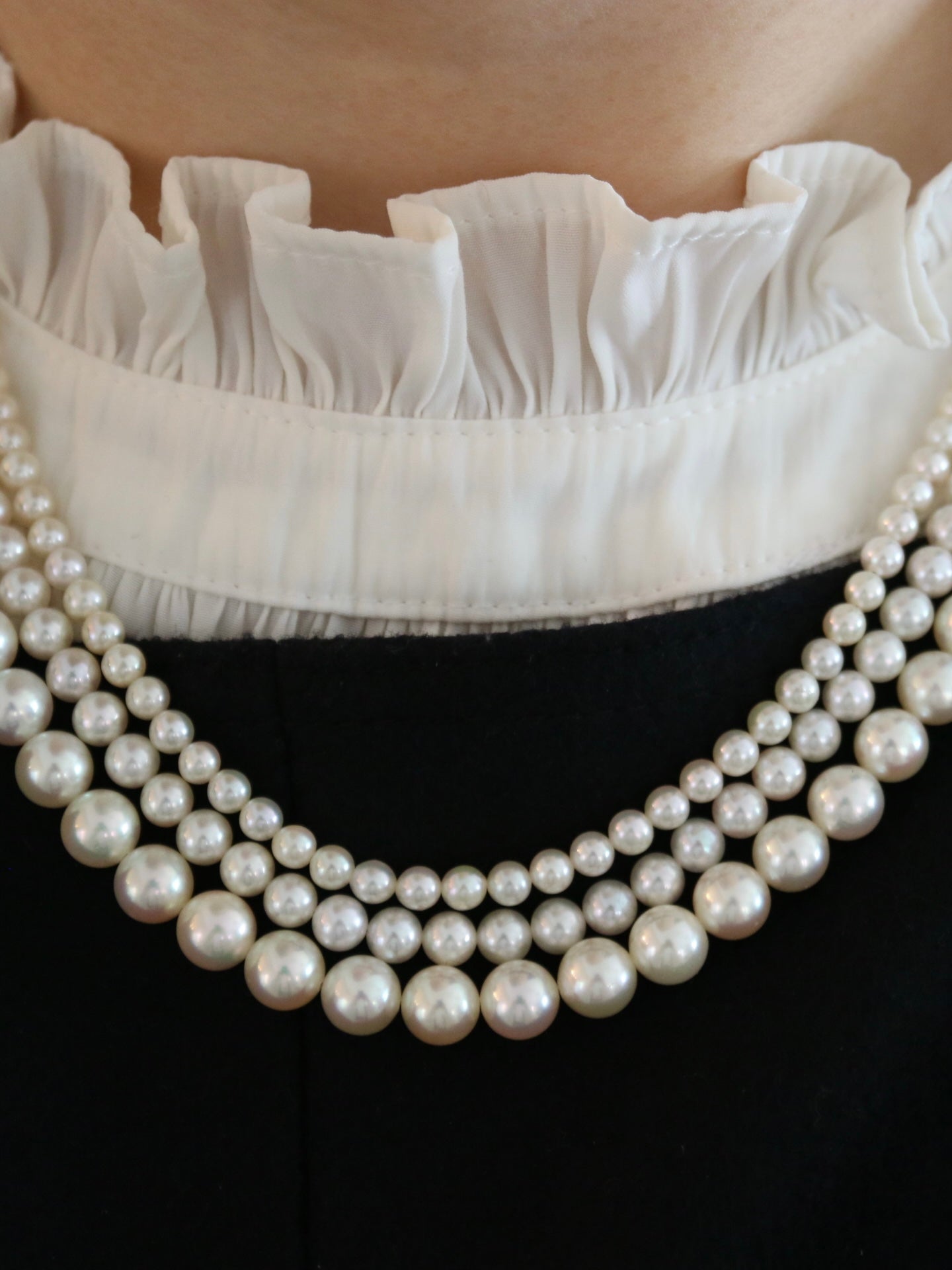 Triple Layered Light Creamy Akoya Pearl Necklace - KOKOPEARLJEWELRY - 1