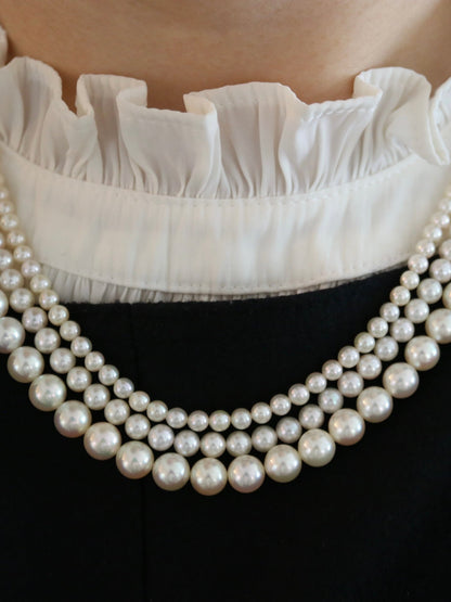 Triple Layered Light Creamy Akoya Pearl Necklace - KOKOPEARLJEWELRY - 1