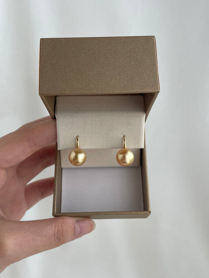 10mm Golden South Sea Pearl Drop Hook Earrings 18K Yellow Gold - KOKOPEARLJEWELRY - 10
