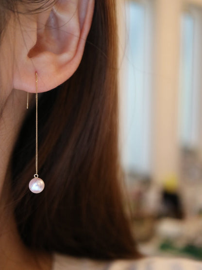 6.5mm Akoya Pearl Drop String Earrings 18K Yellow Gold - KOKOPEARLJEWELRY - 4