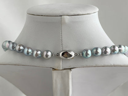 Certified 8.5mm Natural Silver Blue Tone Baroque Shaped Akoya Pearl Strand Necklace - KOKOPEARLJEWELRY - 6