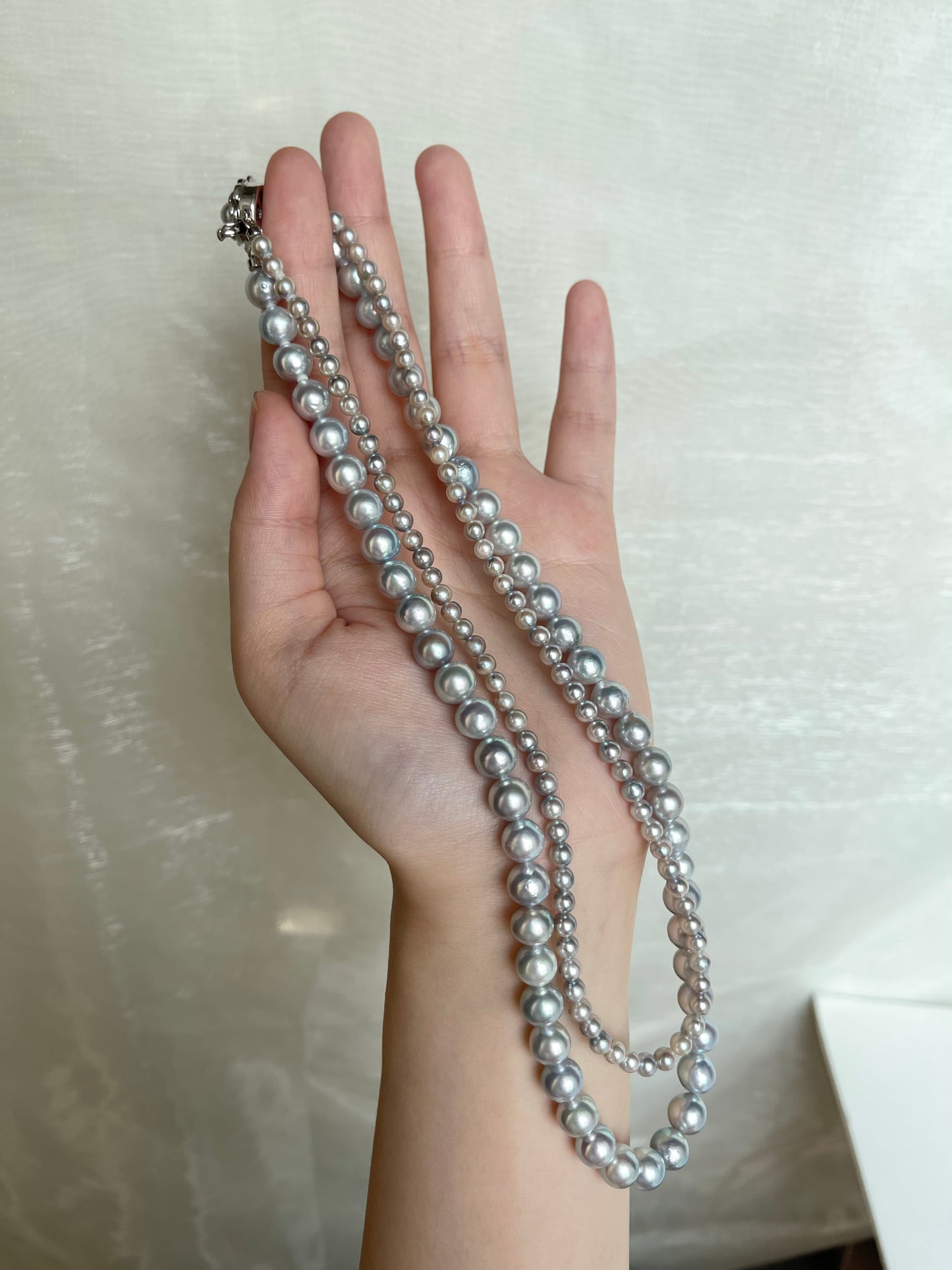 Certified Natural Silver Blue Baroque Akoya Pearl Double Layered Strand Necklace - KOKOPEARLJEWELRY - 9