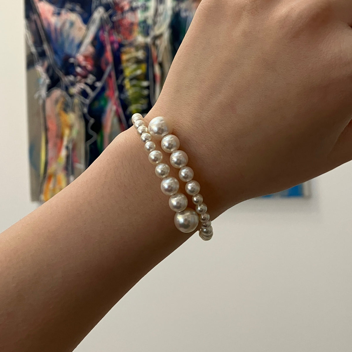 Gradient Size Akoya Pearl 10K/18K Gold Beads Flexible Memory Wire Bangle - KOKOPEARLJEWELRY - 2