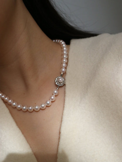 Mirror Like Luster Pinkish White 8mm Akoya Pearl Strand Necklace - KOKOPEARLJEWELRY - 3