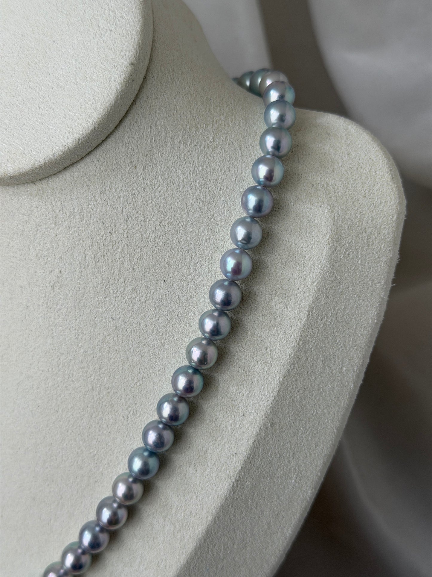 PSL Certified 6.5mm Natural Silver Blue Akoya Pearl Beaded Necklace