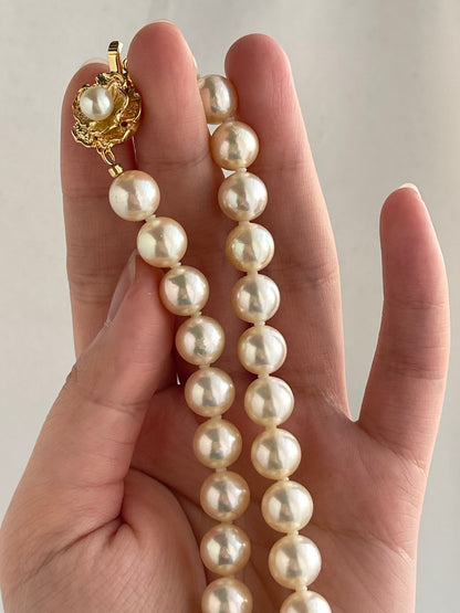 Rare Size 9mm Cream Golden Akoya Pearl Strand Necklace - KOKOPEARLJEWELRY - 10
