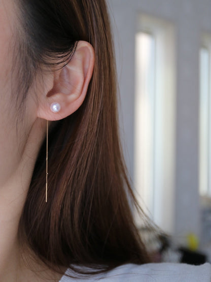 6.5mm Akoya Pearl Drop String Earrings 18K Yellow Gold - KOKOPEARLJEWELRY - 1