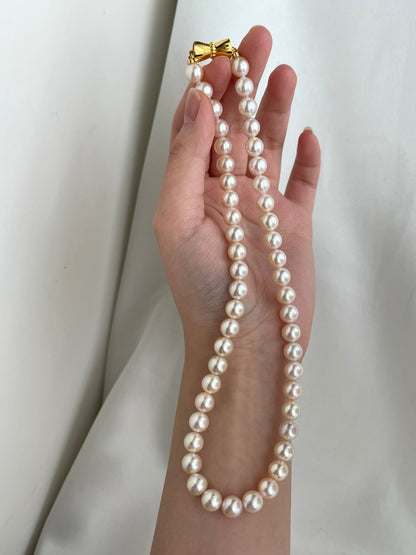 Only One in Stock | Rare Peach - Pink Tone 7.5mm Akoya Pearl Strand Necklace - KOKOPEARLJEWELRY - 9