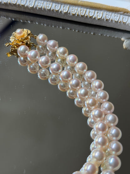 Only One Available | 희귀한 복숭아빛 핑크 7.5mm 아코야 진주 목걸이 골든 플라워 클라스프