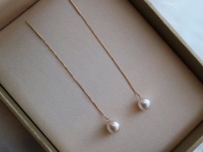 6.5mm Akoya Pearl Drop String Earrings 18K Yellow Gold - KOKOPEARLJEWELRY - 9