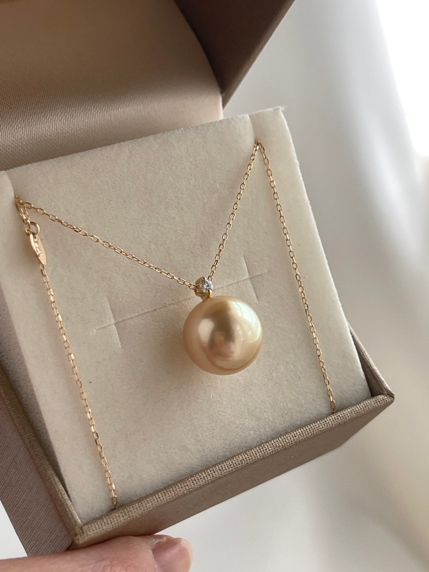 11mm ゴールデン サウス シー パール ダイヤモンド ペンダント ネックレス 18K イエロー ゴールド