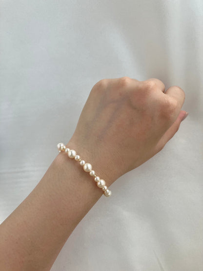 4+6.5mm Light Champagne Golden Akoya Pearl Beaded Bracelet 18K Yellow Gold - KOKOPEARLJEWELRY - 3