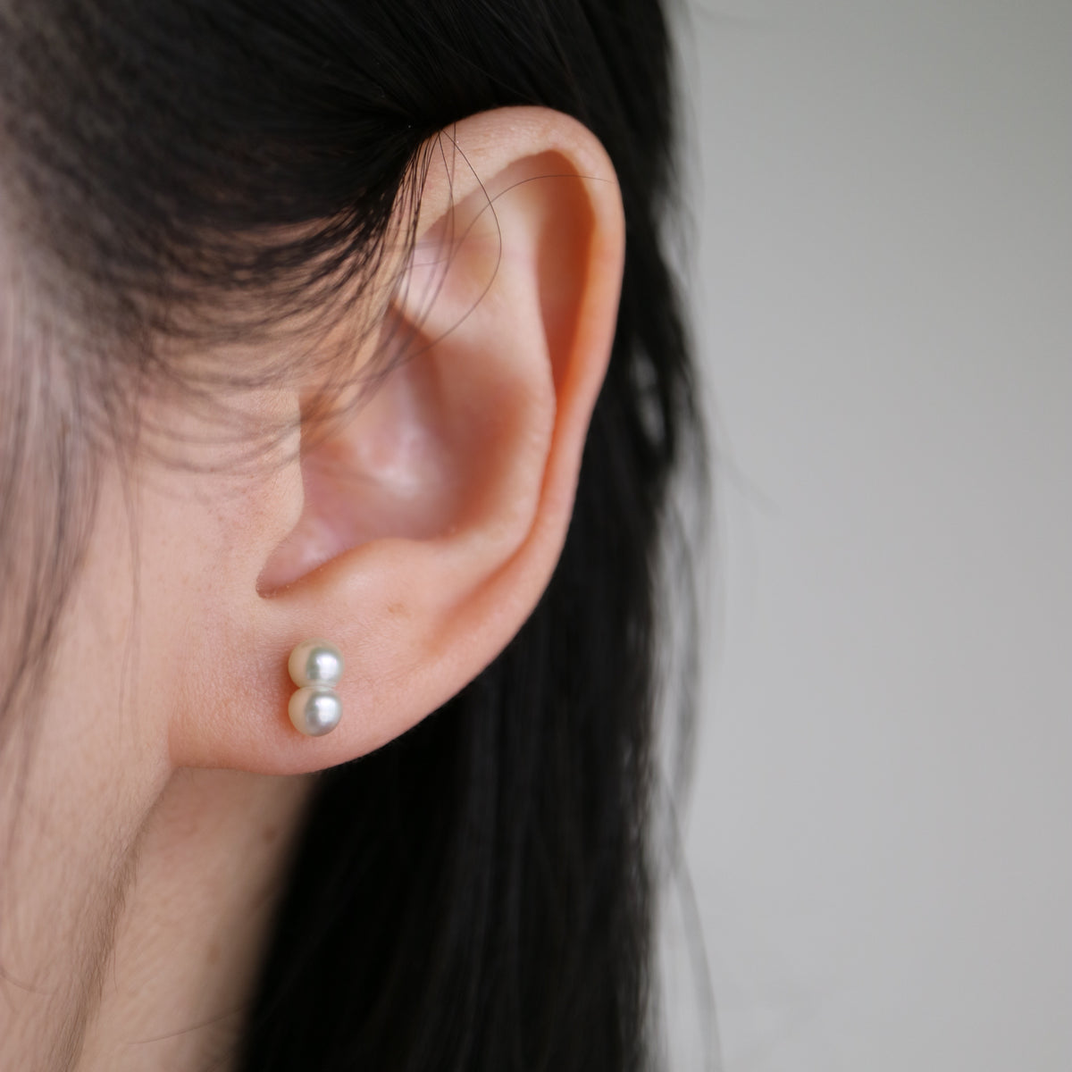 Rare Small Akoya Twin Pearl Stud Earrings K18YG