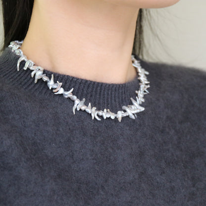 4mm 천연 실버톤 아코야 케시 진주 비즈 목걸이