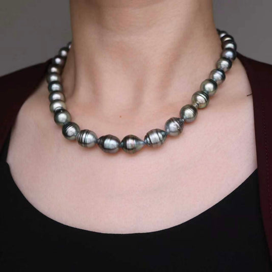 10.0-11.5mm Natural Circle Baroque Tahitian Pearl Beaded Necklace