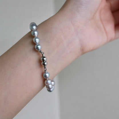 6.5mm Baroque Shaped Natural Silver Blue Akoya Pearl Beaded Bracelet