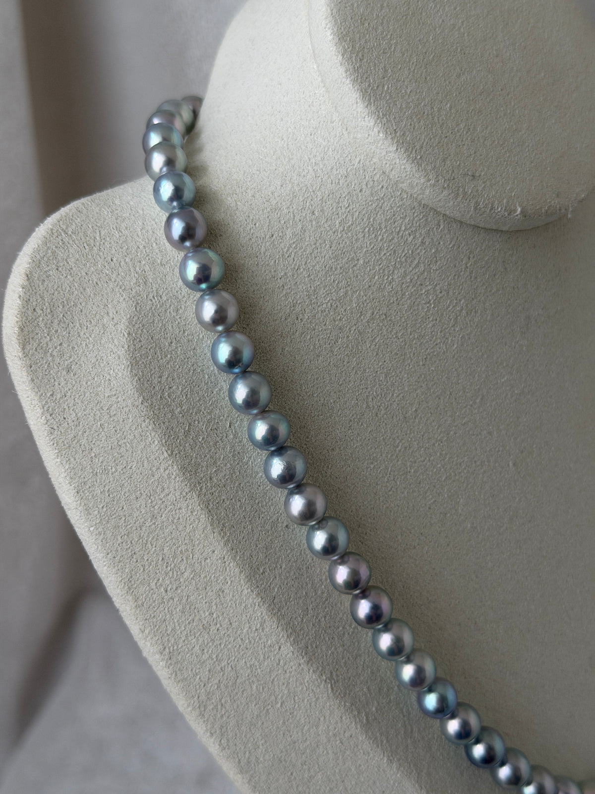 PSL Certified 6.5mm Natural Silver Blue Akoya Pearl Beaded Necklace