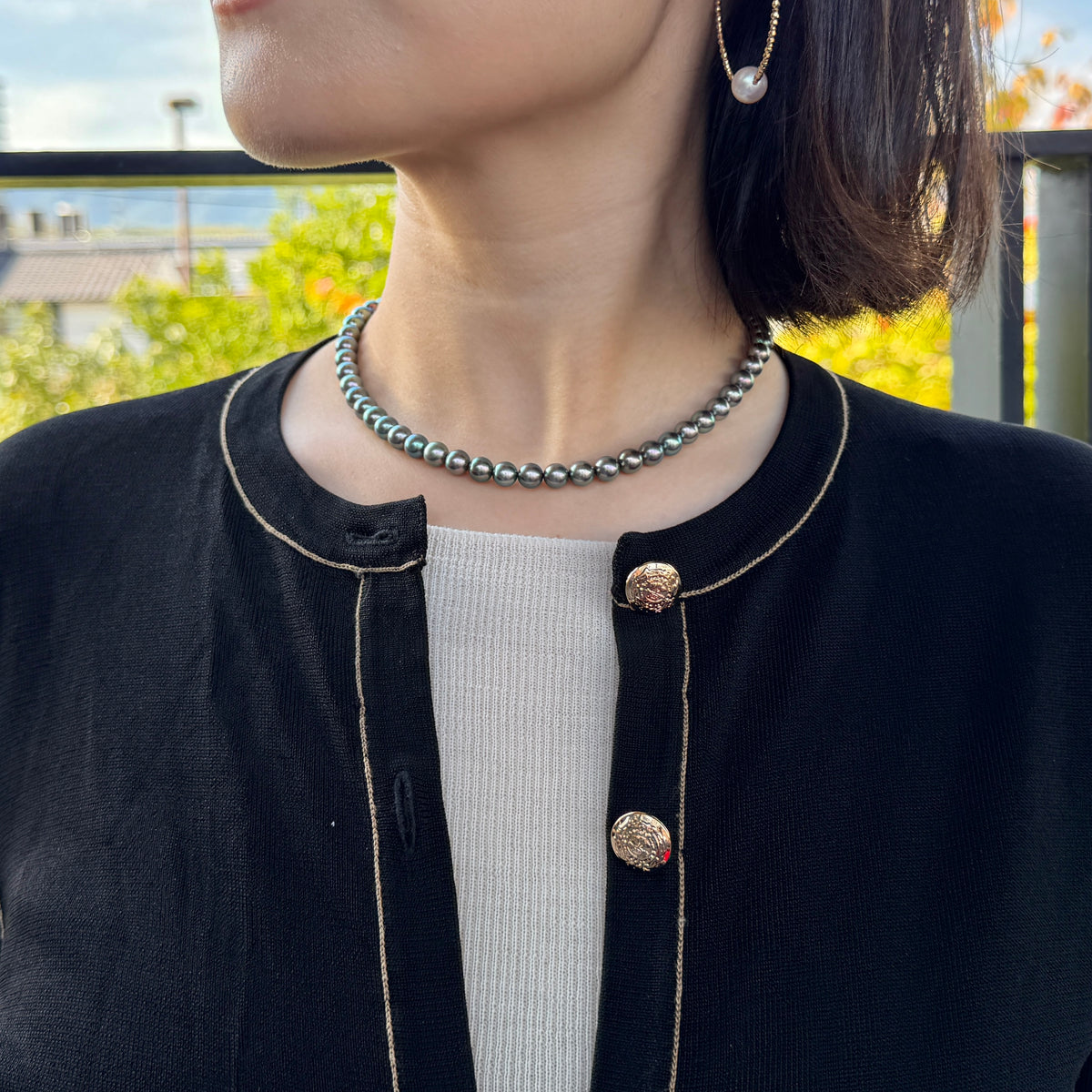 Peacock Green 7mm Japanese Akoya Pearl Beaded Necklace