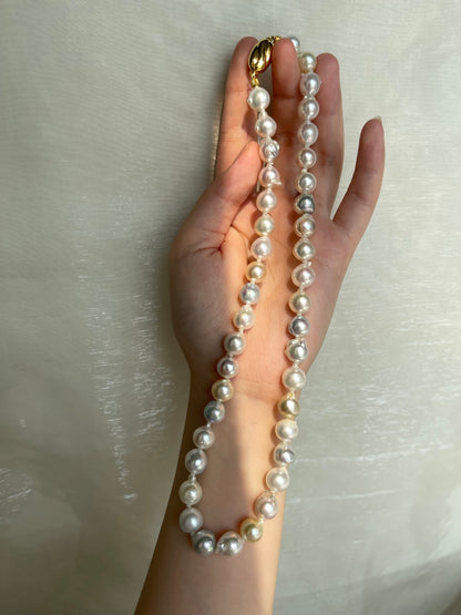 Certified Natural Rainbow Color 9mm Baroque Akoya Pearl Strand Necklace - KOKOPEARLJEWELRY - 9