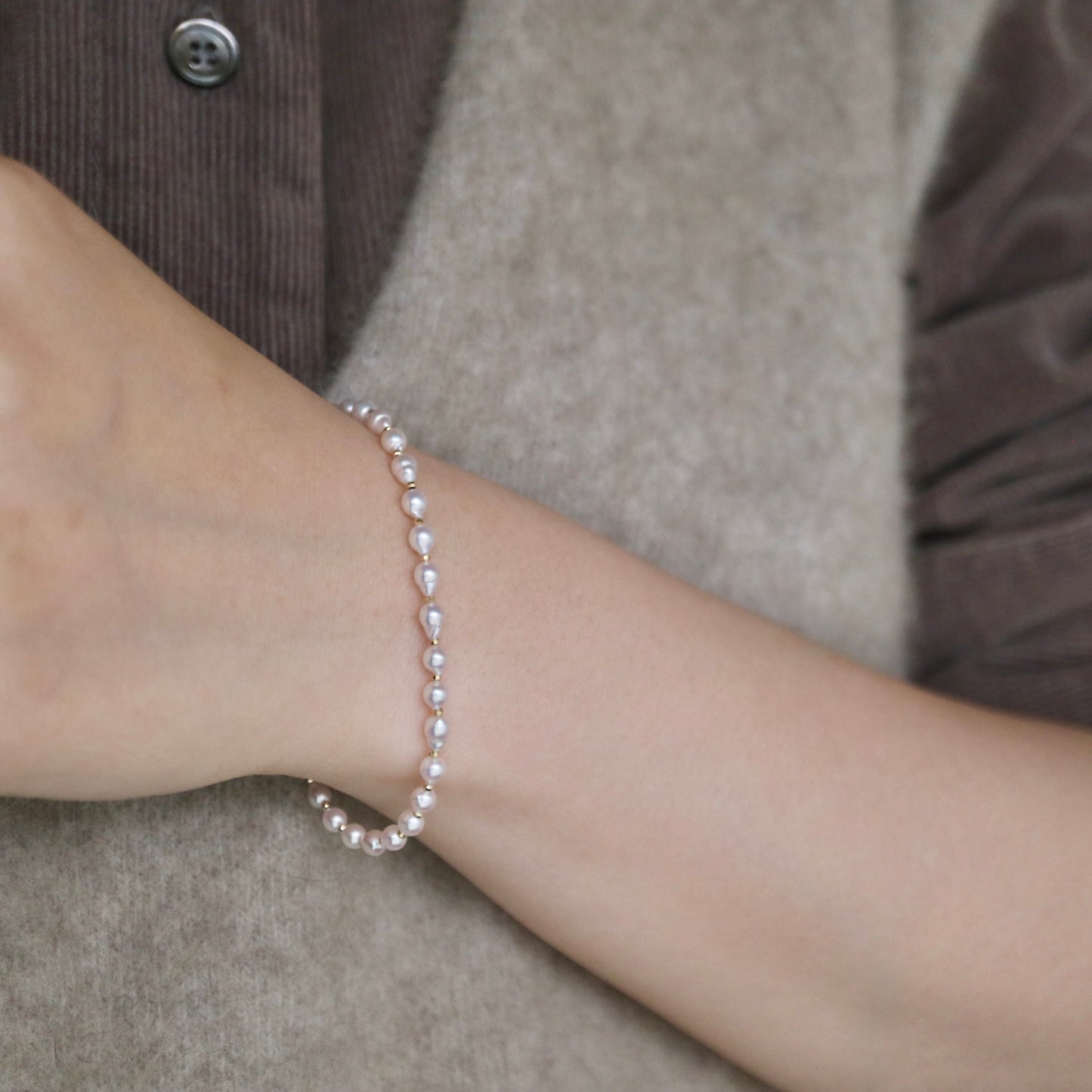 Rare 3.5mm Japanese Akoya Drop Pearl Bracelet K18YG