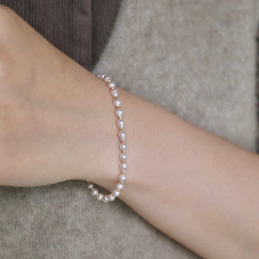 Rare 3.5mm Japanese Akoya Drop Pearl Bracelet K18YG