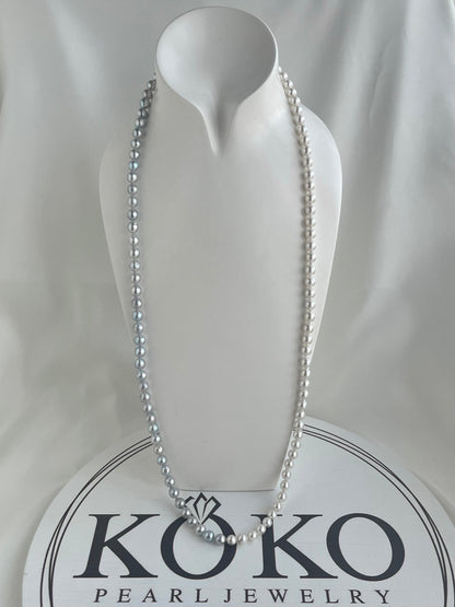 81cm Double Color Baroque Shaped 8.5mm Akoya Pearl Long Strand Necklace