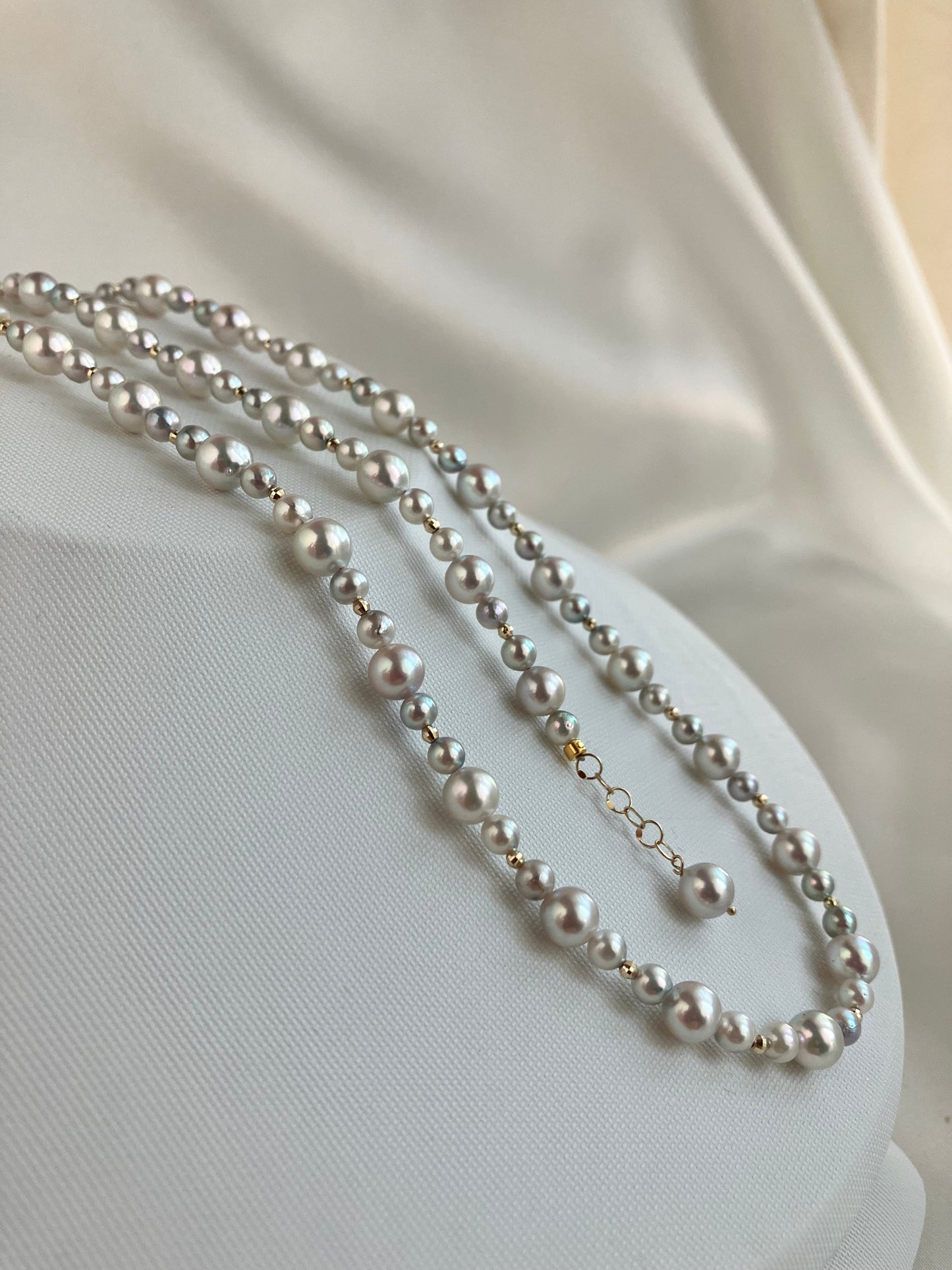 4+6mm Natural Silver Blue Akoya Pearl Beads Necklace & Bracelet 18K Gold