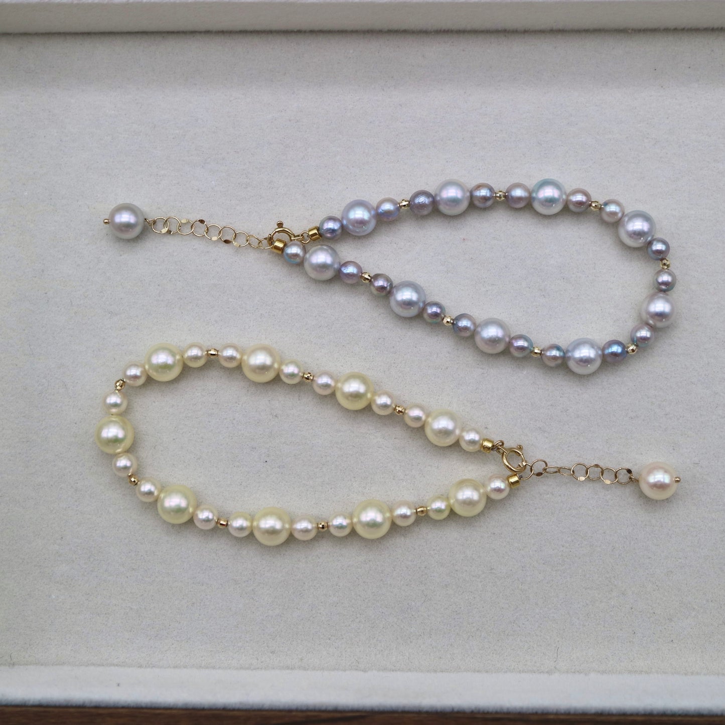 4+6mm Natural Silver Blue Akoya Pearl Beaded Bracelet K18YG